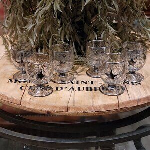 Vintage Saint Graal of France Silver Overlay Atomic Stars Cordial Set